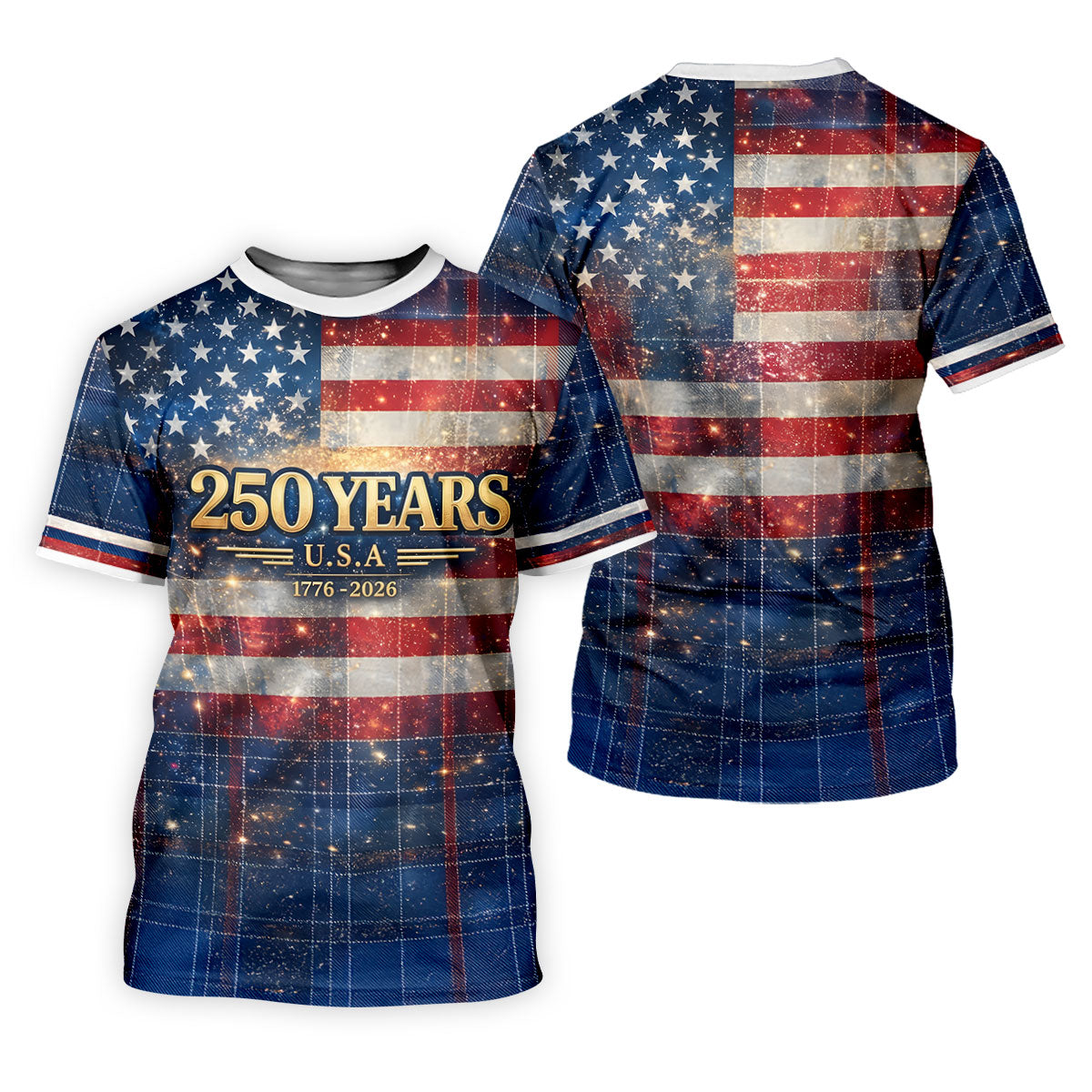 250 Years USA Galaxy Overlay Checkered Patriotic Golf Shirt, 4th Of July Golf Shirt For Women