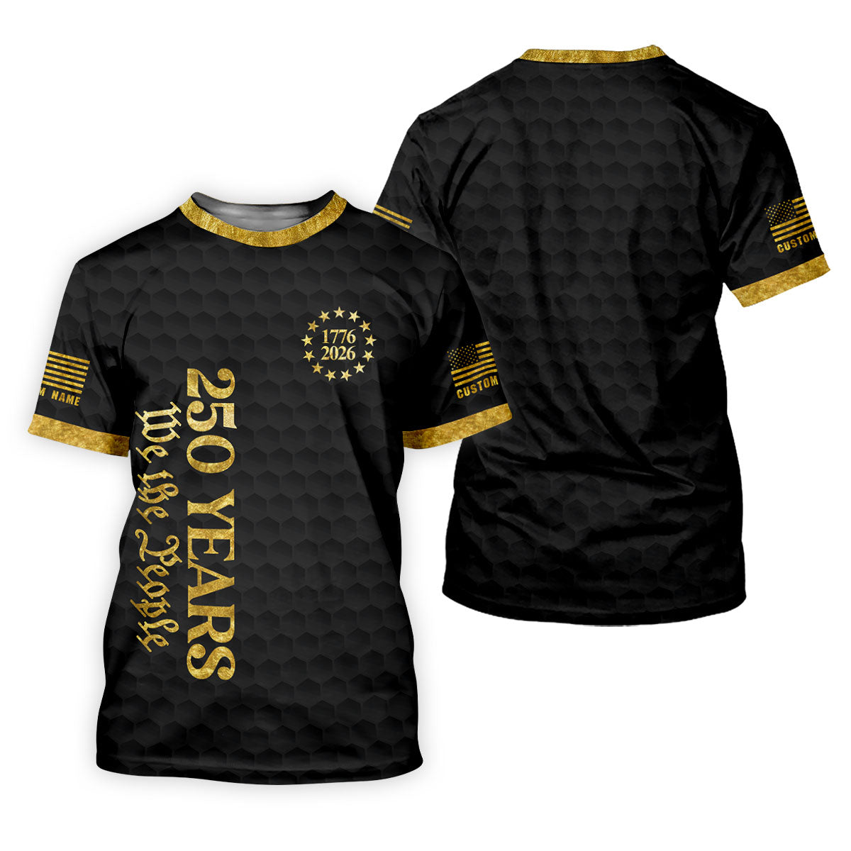 We The People 250 Years Gold Textured Patriotic Golf Shirt, 4th Of July Golf Shirts For Men