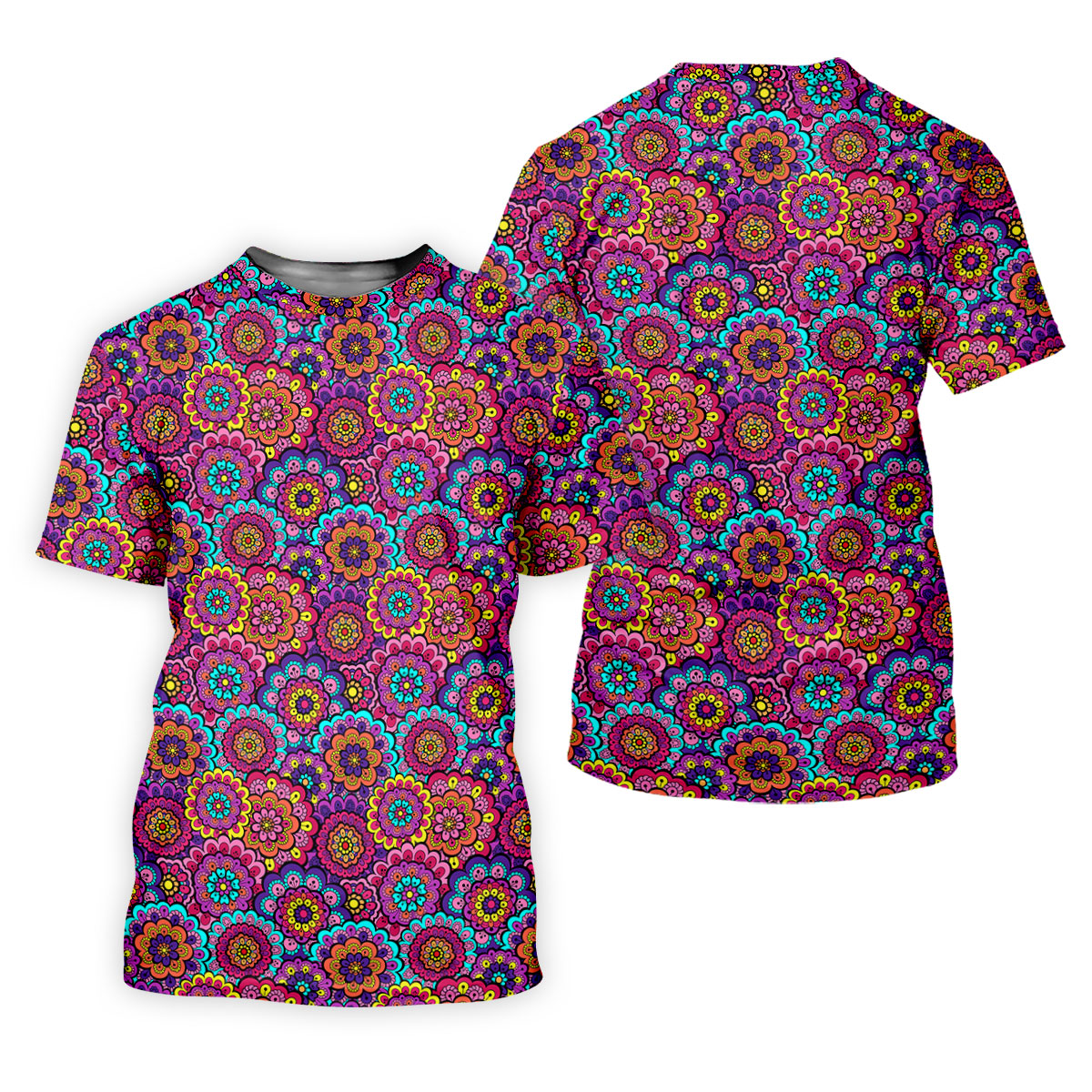 Colorful Mandala Floral Pattern Zip Hoodie, Graphic Zip Hoodie, Hooded Sweatshirt For Men