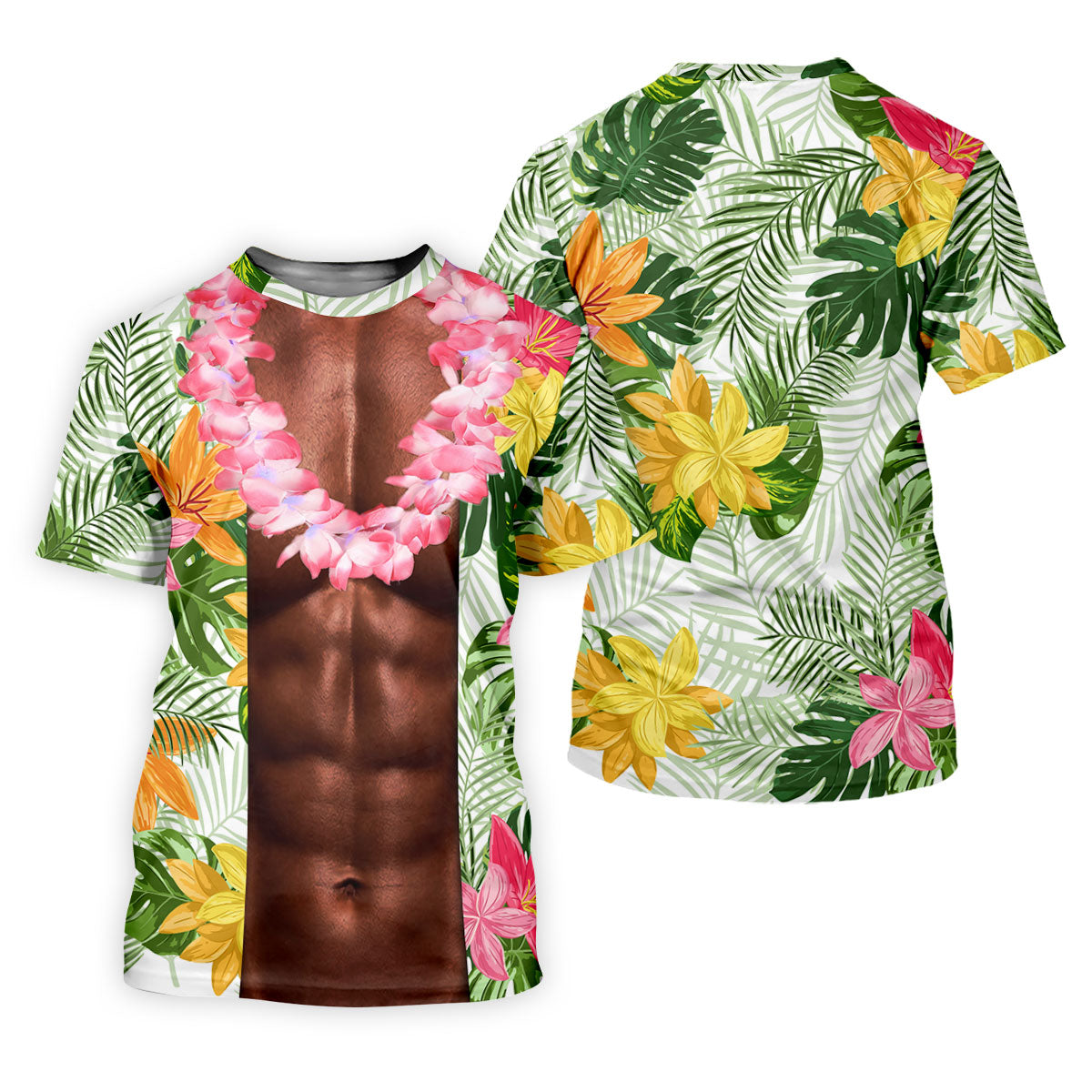 Tan Skin Tropical Muscle Chest Hawaiian Golf Polo Shirt, Golf Apparel For Men, Printed Golf Shirts
