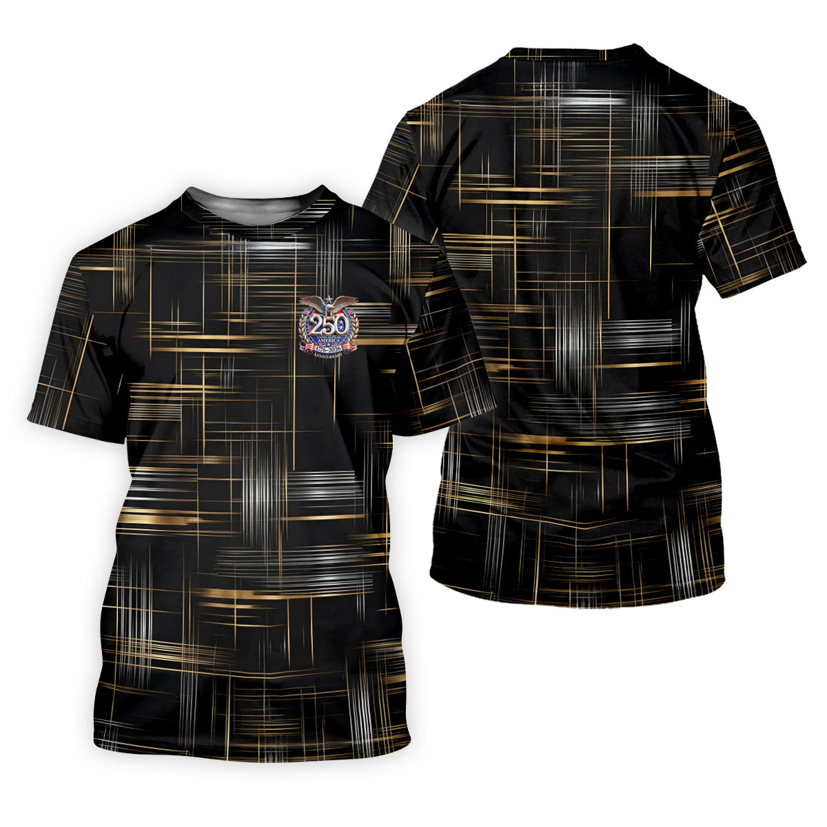 Gold And Silver Grid Pattern Patriotic 4th Of July Golf Shirt, 250 Years Golf Shirt For Women