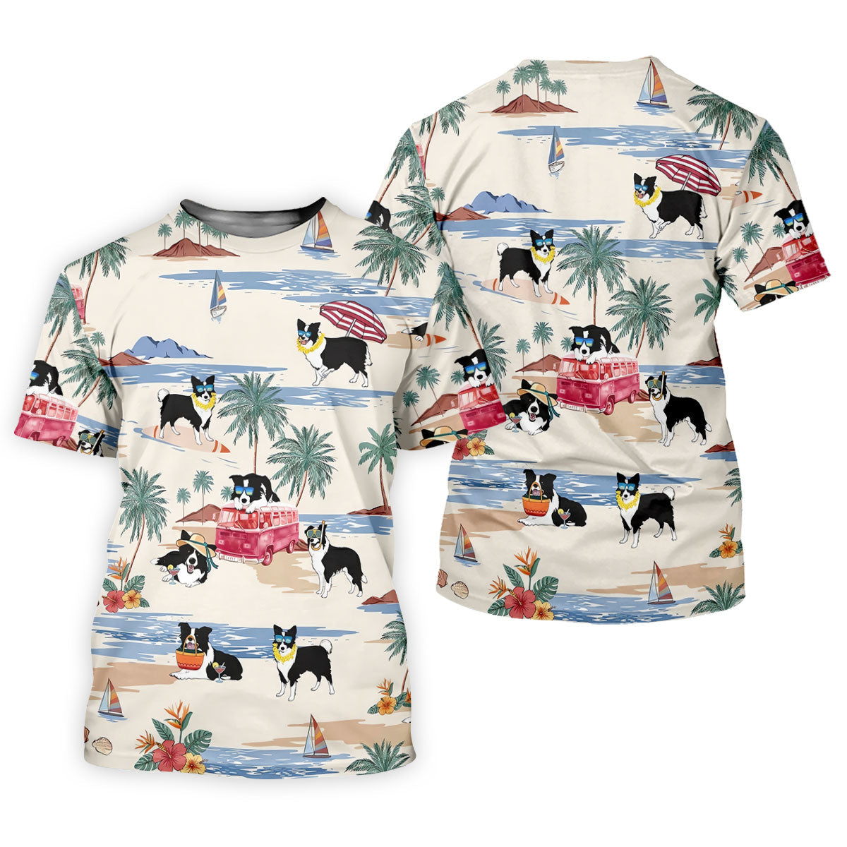 Tropical Border Collie Beach Hawaiian Golf Polo Shirt, Golf Polo Shirts For Men, Mens Polo Shirts