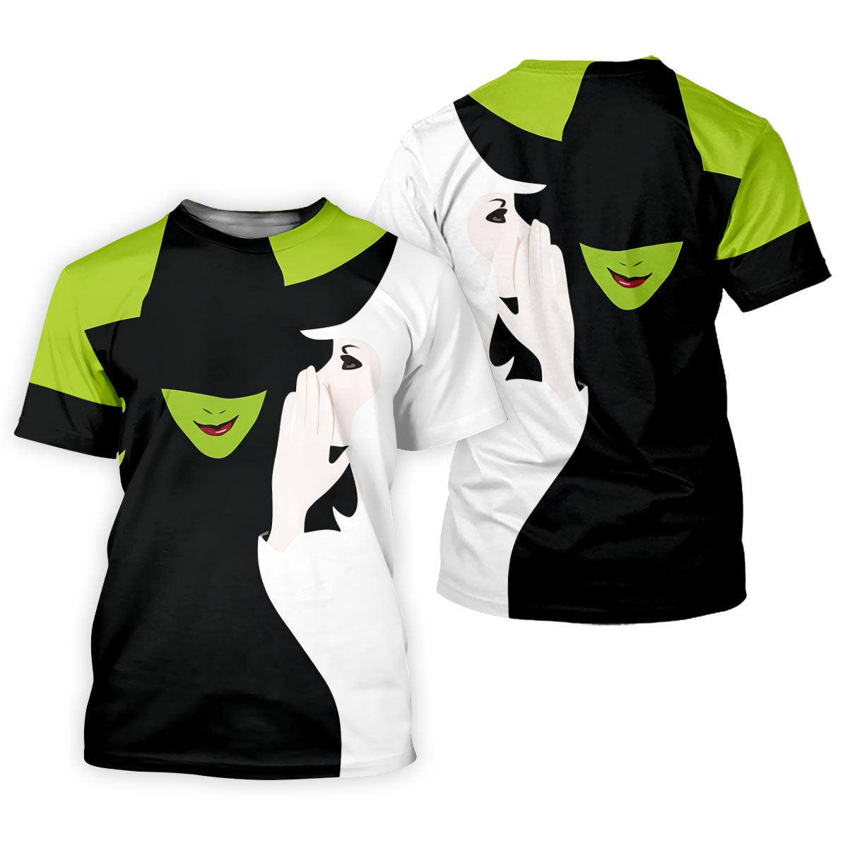 Green & White Witch Faces Halloween Golf Polo Shirt, Golf Apparel, Mens Golf Shirt