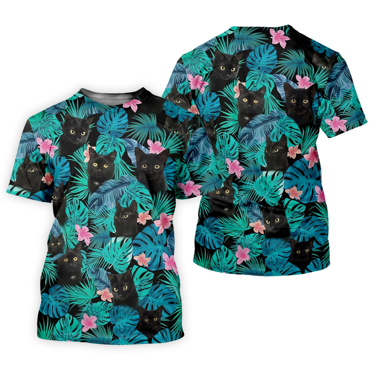 Black Cat Tropical Monstera Hawaiian Golf Polo Shirt, Golf Shirts For Women, Women's Golf Apparel