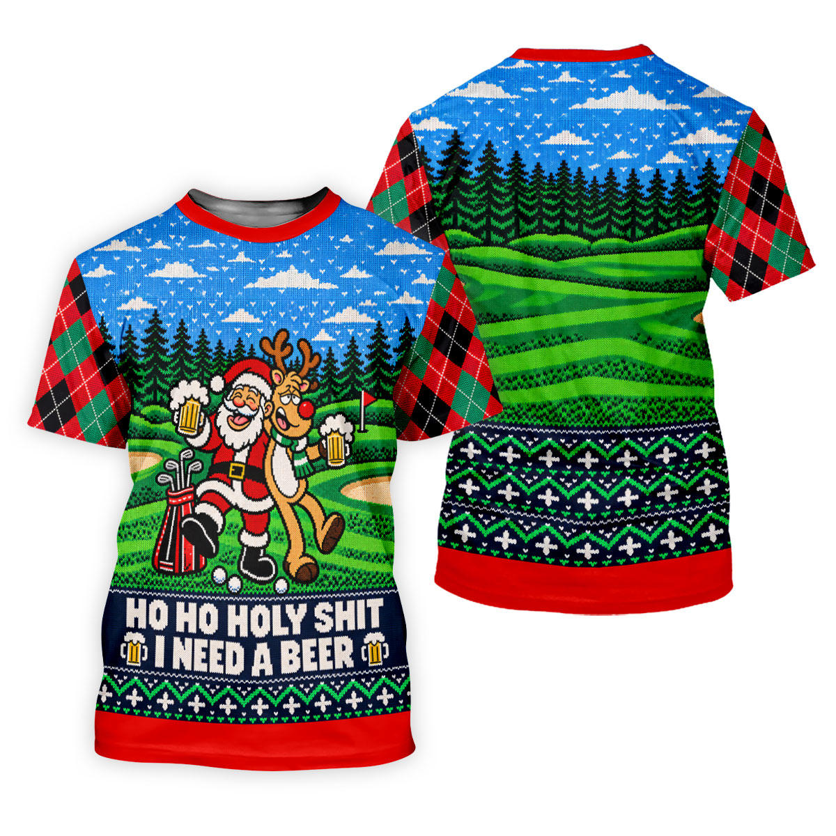 Santa Reindeer Beer Christmas Golf Shirt, Golf Shirts For Men, Mens Golf Apparel