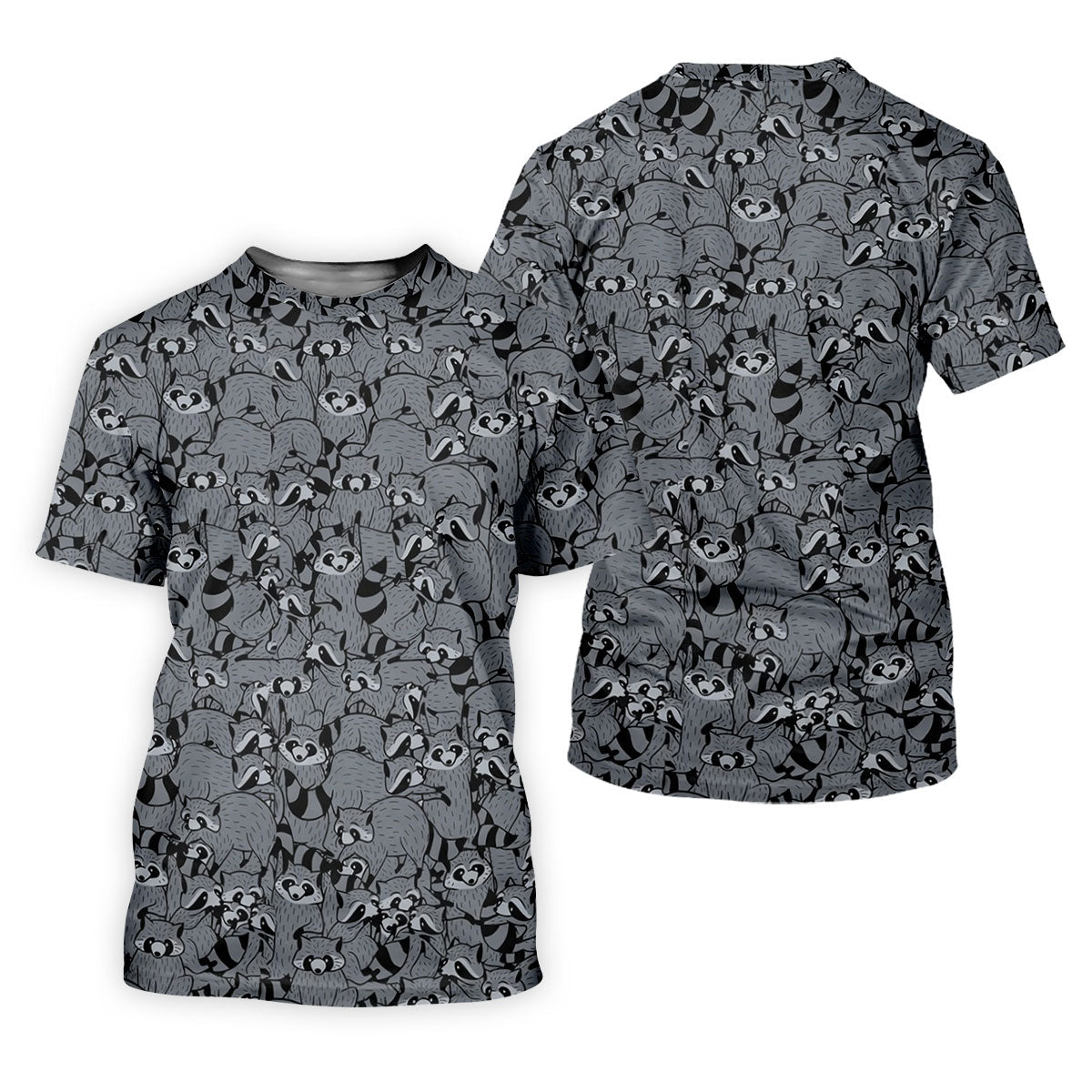 Gray Cartoon Raccoon Pattern Golf Polo Shirt, Golf Shirts For Women, Women's Golf Polo