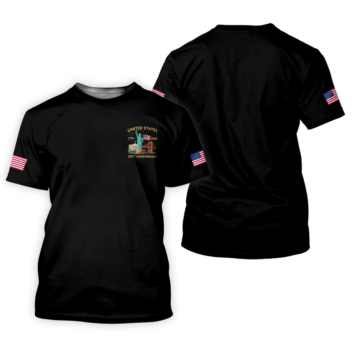 American Symbols Black Patriotic Golf Shirt, US 250 Years 4th Of July Golf Shirt For Women