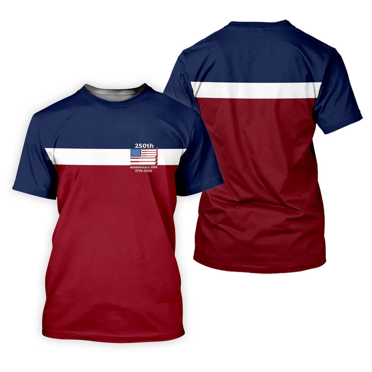 250th Anniversary USA 1776-2026 Red White Blue Printed Golf Tops For Men, 4th Of July Golf Shirts For Men