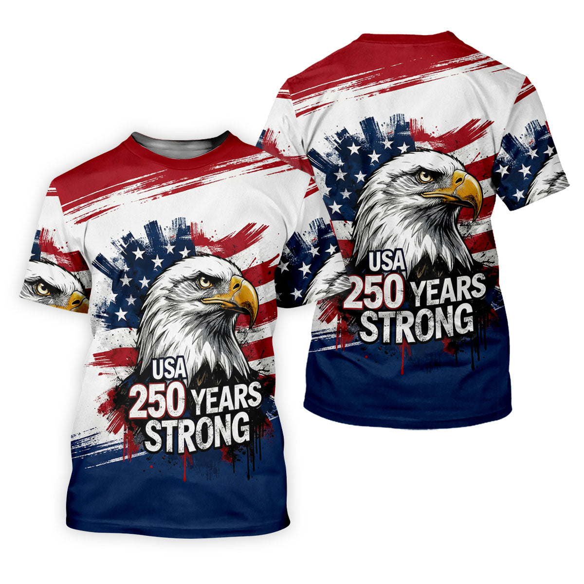 USA 250 Years Strong Bald Eagle American Flag Golf Shirt, Patriotic 4th Of July Golf Shirts For Men