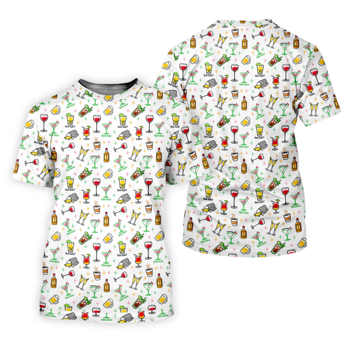 19th Hole Cocktail Drinks Pattern Golf Shirt, Mens Golf Polo, Printed Golf Shirts