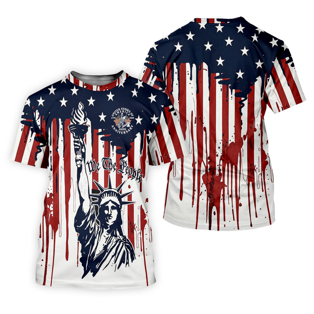 We The People 250 Years Statue Of Liberty And Flag Pattern Patriotic Golf Shirt, Golf Shirts For Men