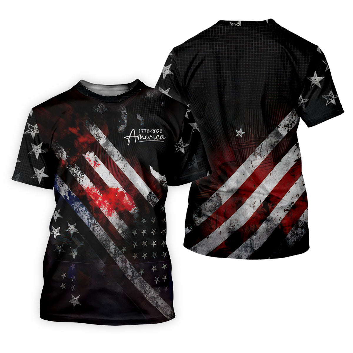 1776-2026 America Distressed Flag Black Golf Shirt, Patriotic 4th Of July Golf Shirt For Women