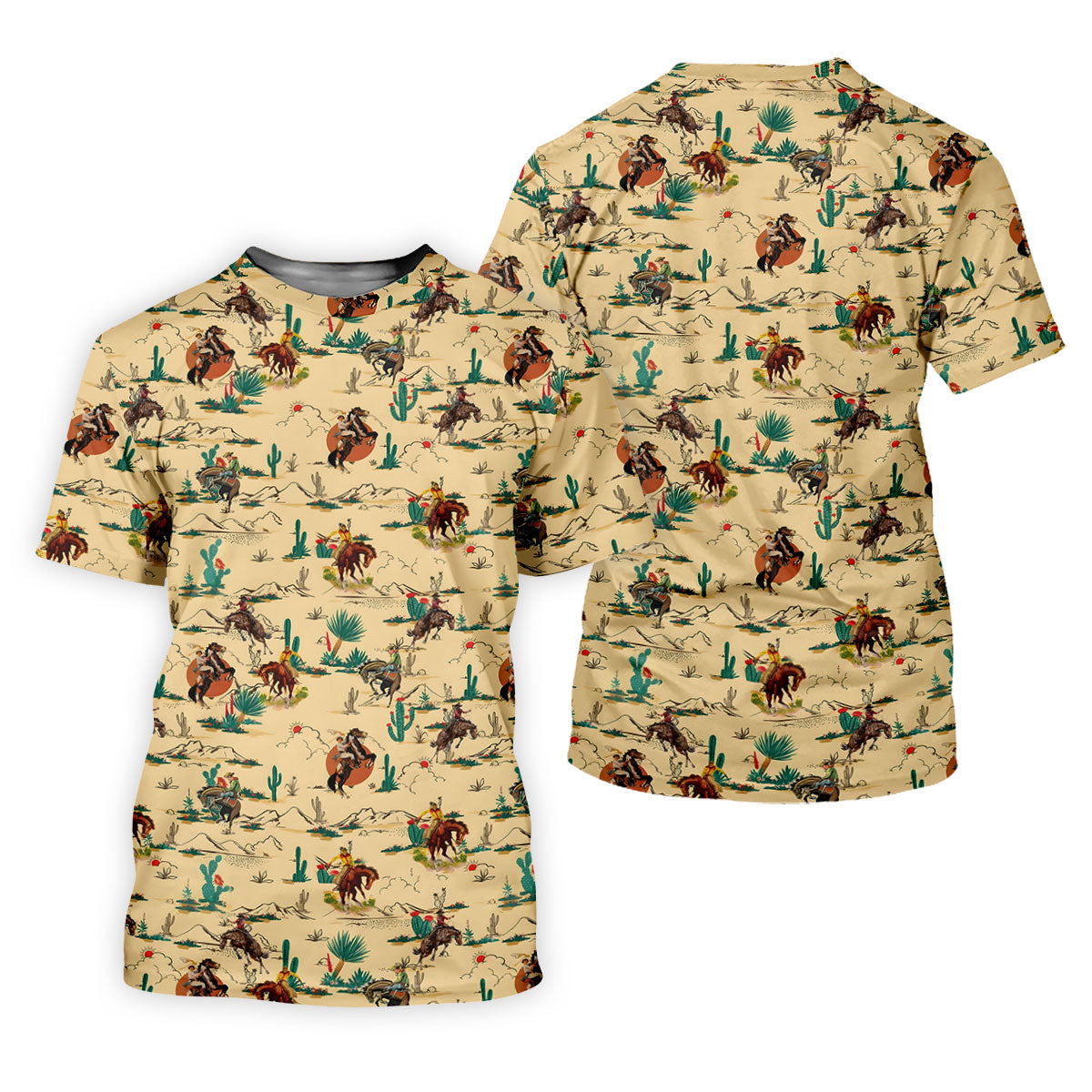 Vintage Cowboy Rodeo Desert Pattern Hawaiian Golf Shirt, Mens Golf Polo, Printed Golf Shirts
