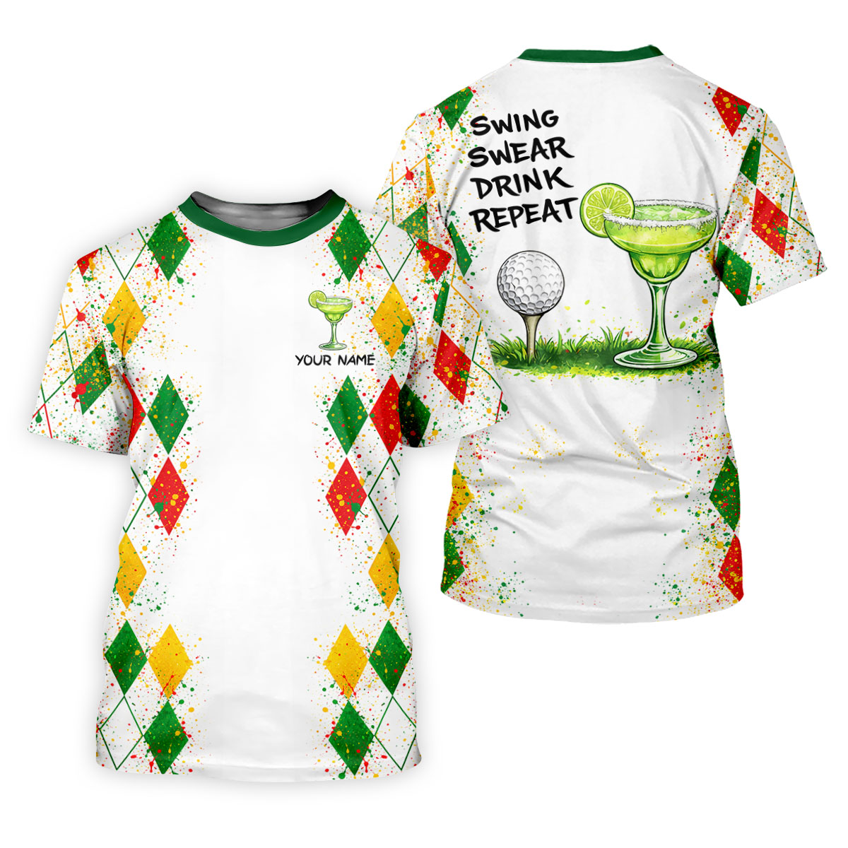 Swing Swear Drink Repeat Margarita Cocktail Cinco De Mayo Celebration Fiesta Themed Golf Shirts For Men