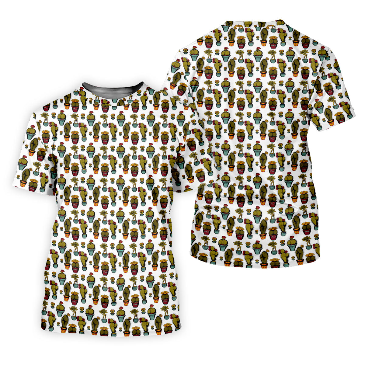 Cute Potted Cactus Pattern Golf Polo Shirt, Golf Apparel For Men, Printed Golf Shirts