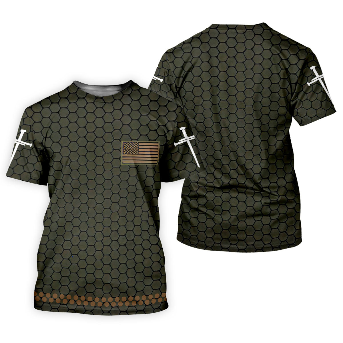 Faith Cross Bald Eagle America 250 Anniversary Hexagonal Pattern Patriotic Golf Shirt, Golf Shirt For Women
