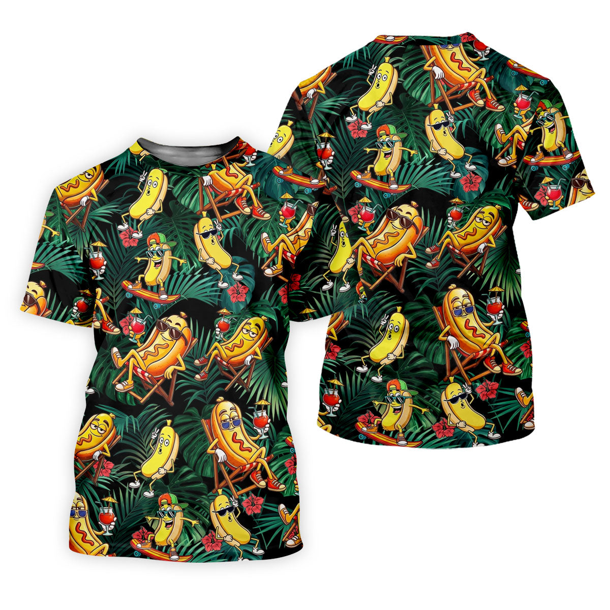 Funny Hot Dog Banana Tropical Hawaiian Golf Shirt, Womens Golf Tops, Ladies Golf Shirts