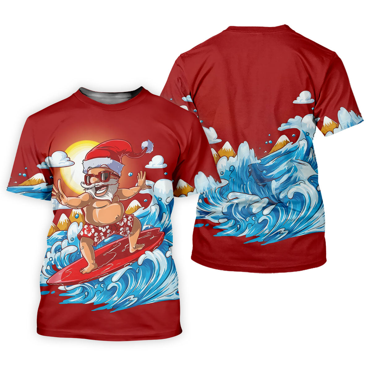 Men's Funny Santa Surfing Men's Golf Polo, Christmas Golf Shirt, Golf Apparel For Men