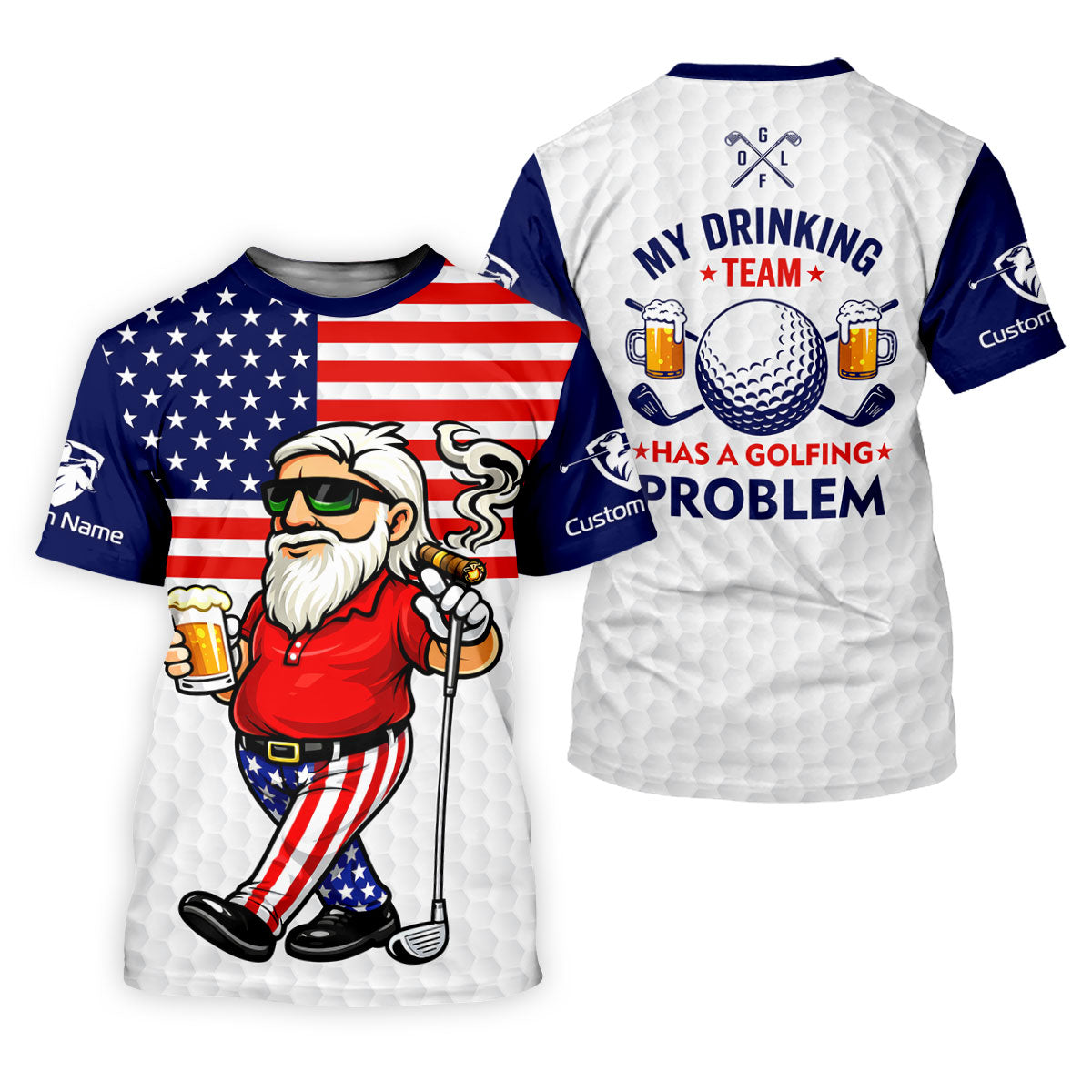 My Drinking Team Has A Golfing Problem Patriotic Man Golf And Beer 250 Years 4th Of July Golf Shirts For Men