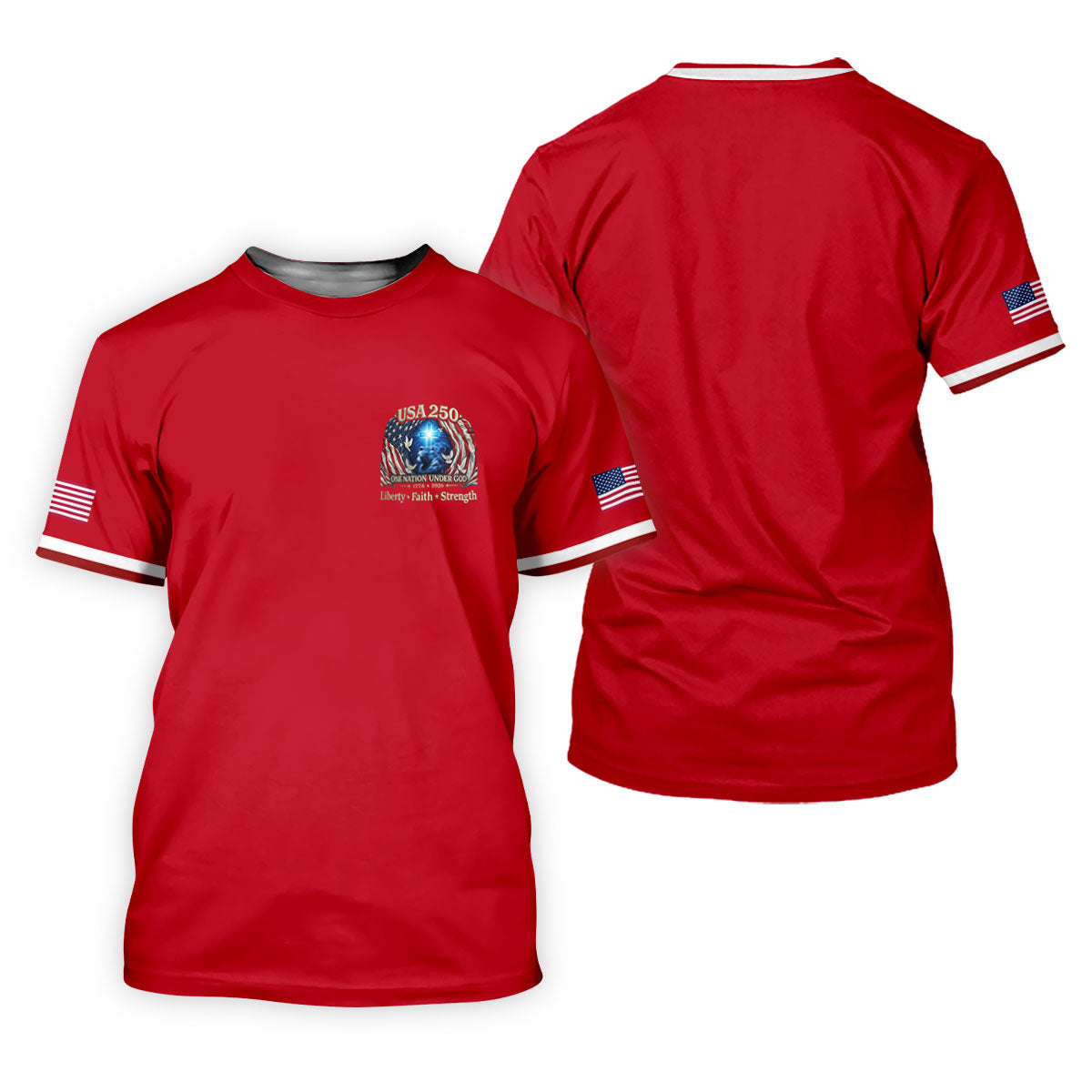 One Nation Under God Faith Cross USA 250 Logo Red Golf Shirt, 4th Of July Golf Shirt For Women