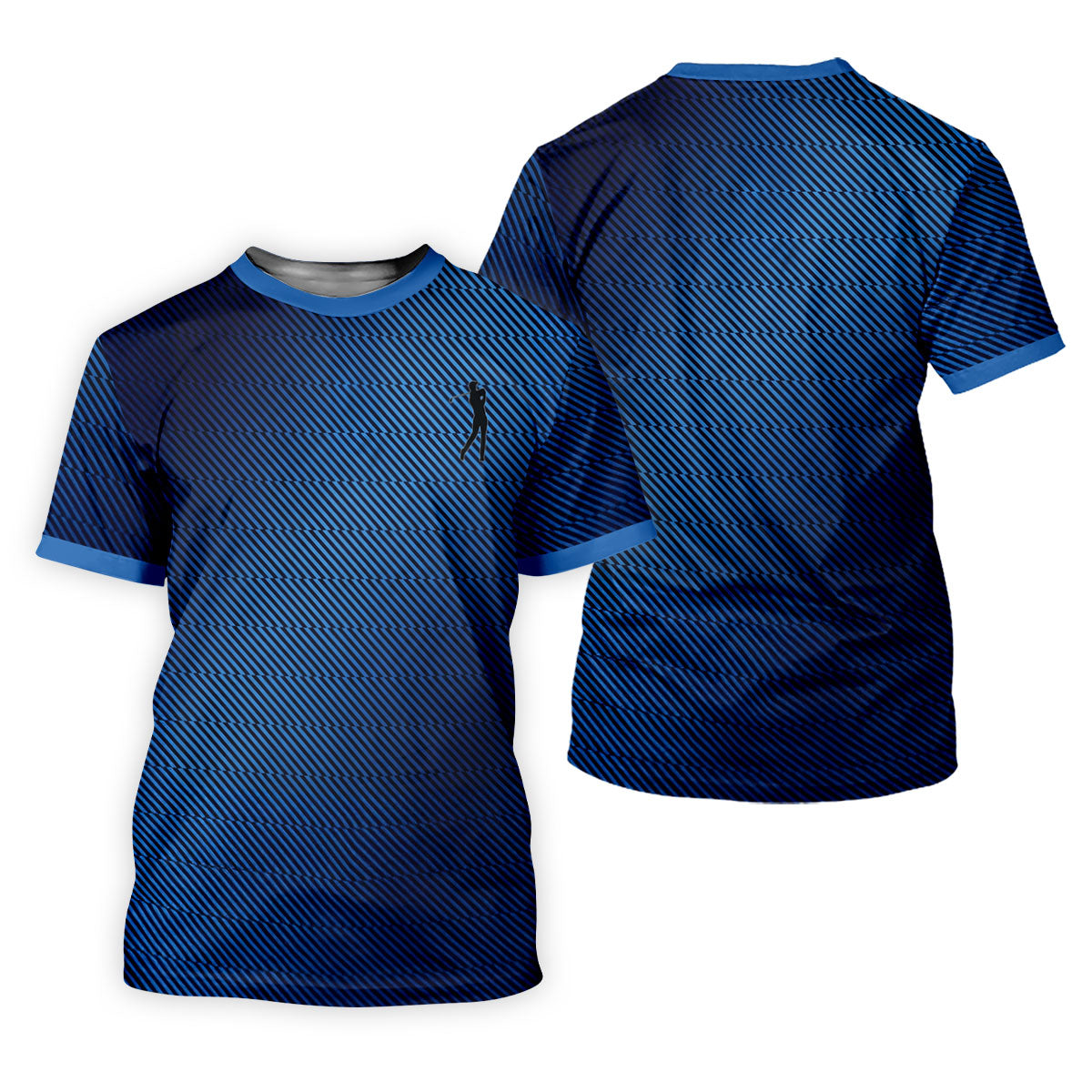Retro Abstract Gradient Stripe Blue Lines Golf Shirt, Patriotic 4th Of July Golf Shirts For Men