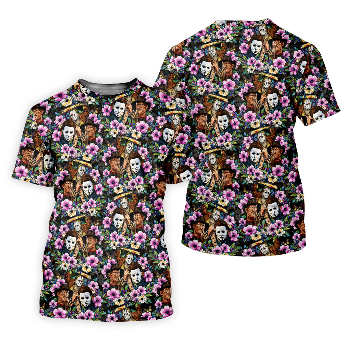 Floral Horror Character Halloween Golf Polo Shirt, Horror Movie Shirt, Women's Golf Polo