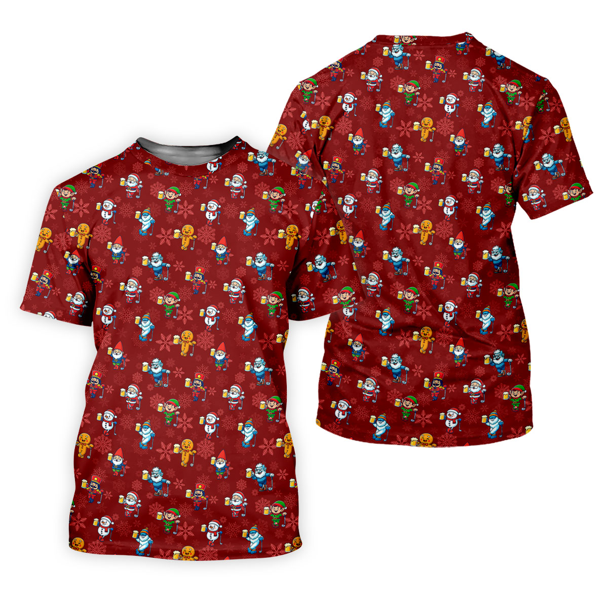 Christmas Characters Golf And Beer Red Men's Funny Golf Shirts, Christmas Golf Shirt, Polo Shirts For Men