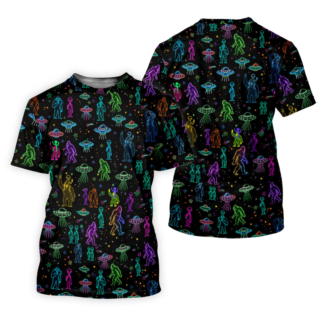 Neon Bigfoot Alien UFO Pattern Golf Polo Shirt, Women's Golf Tops, Golf Shirts For Women