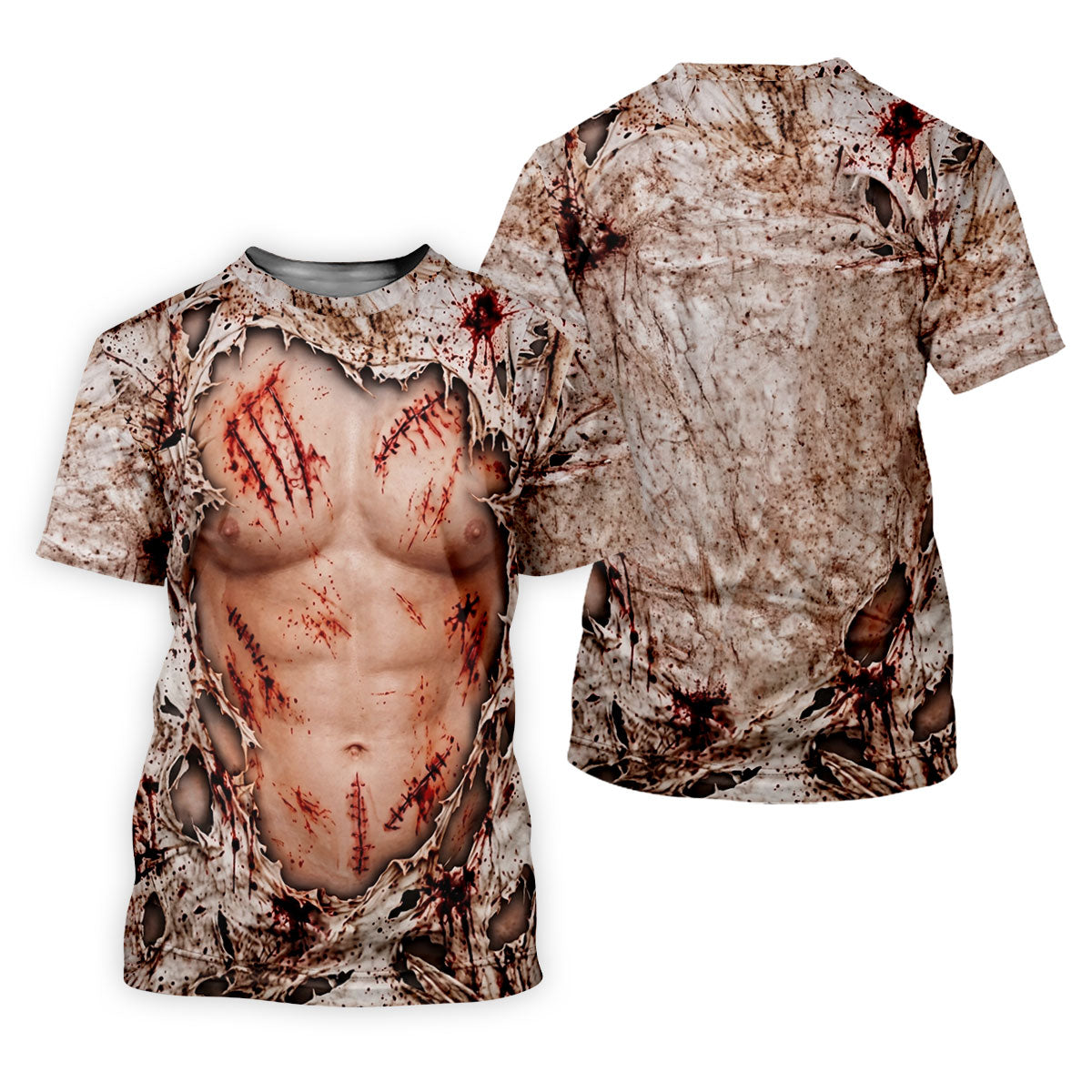 Bloody Stitched Torso Halloween Costume Polo Shirt, Mens Golf Shirts, Halloween Golf Shirt