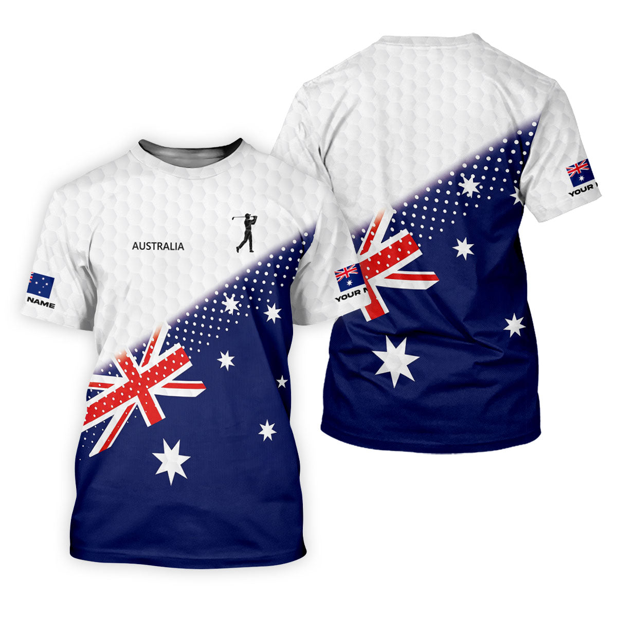 Golf Ball Pattern Australia Flag Print Men's Golf Top, Polo Shirts For Men, Golf Shirts For Men