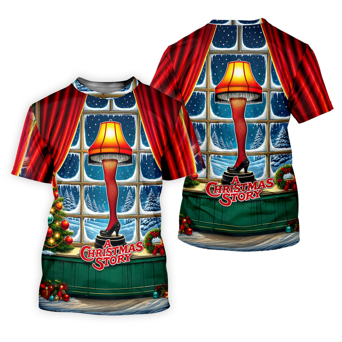 Funny Christmas Leg Lamp Window Golf Polo Shirt, Mens Golf Polo, Golf Apparel For Men