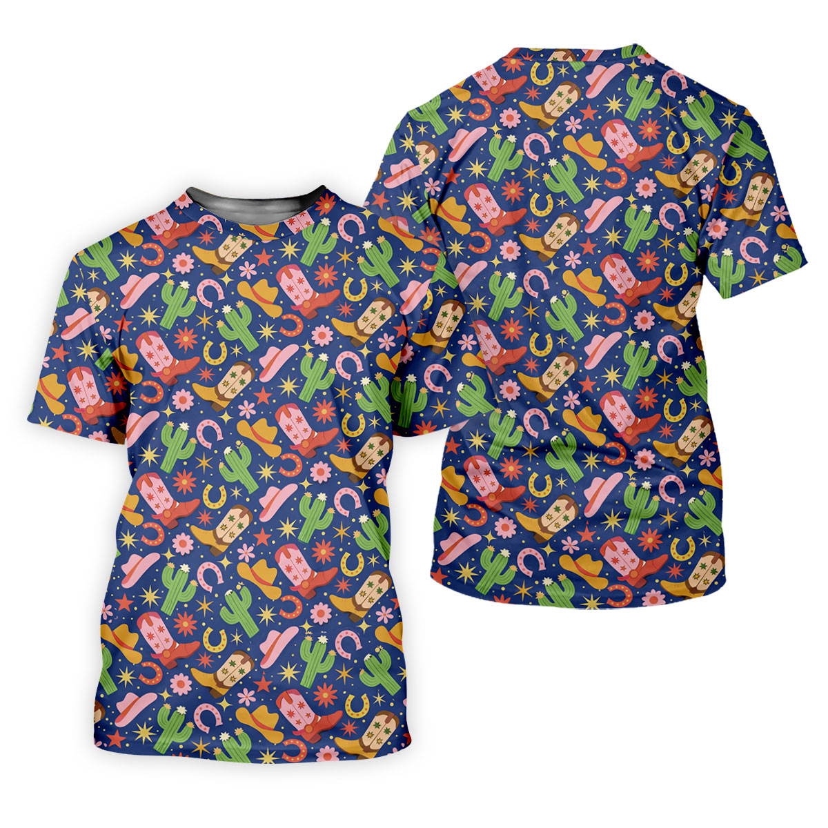 Western Cowboy Golf Shirt, Desert Cactus Horseshoe Pattern, Golf Shirt For Women