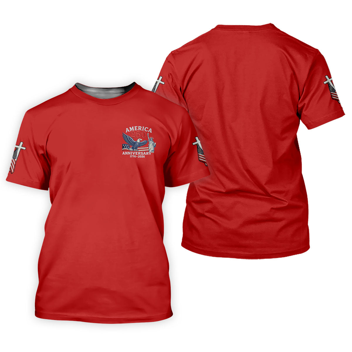 Faith Cross Bald Eagle America 250 Anniversary Red Patriotic Golf Shirt, Golf Shirts For Men