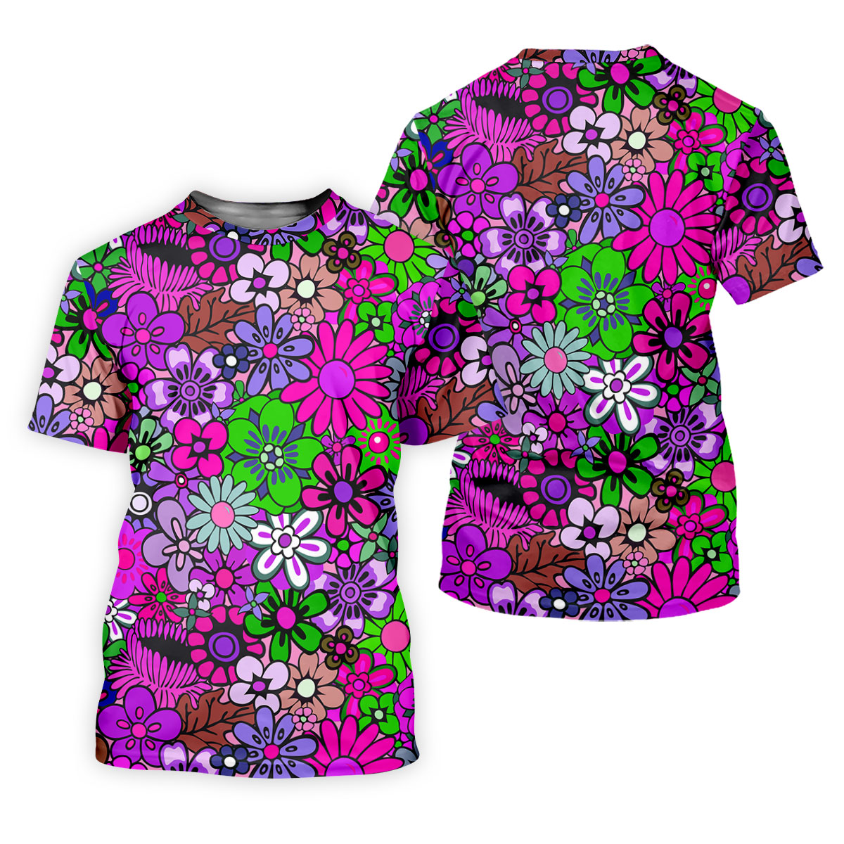 Pink Purple Retro Flower Power Golf Shirt, Mens Polo Shirts, Hawaiian Golf Shirt, Printed Golf Shirts