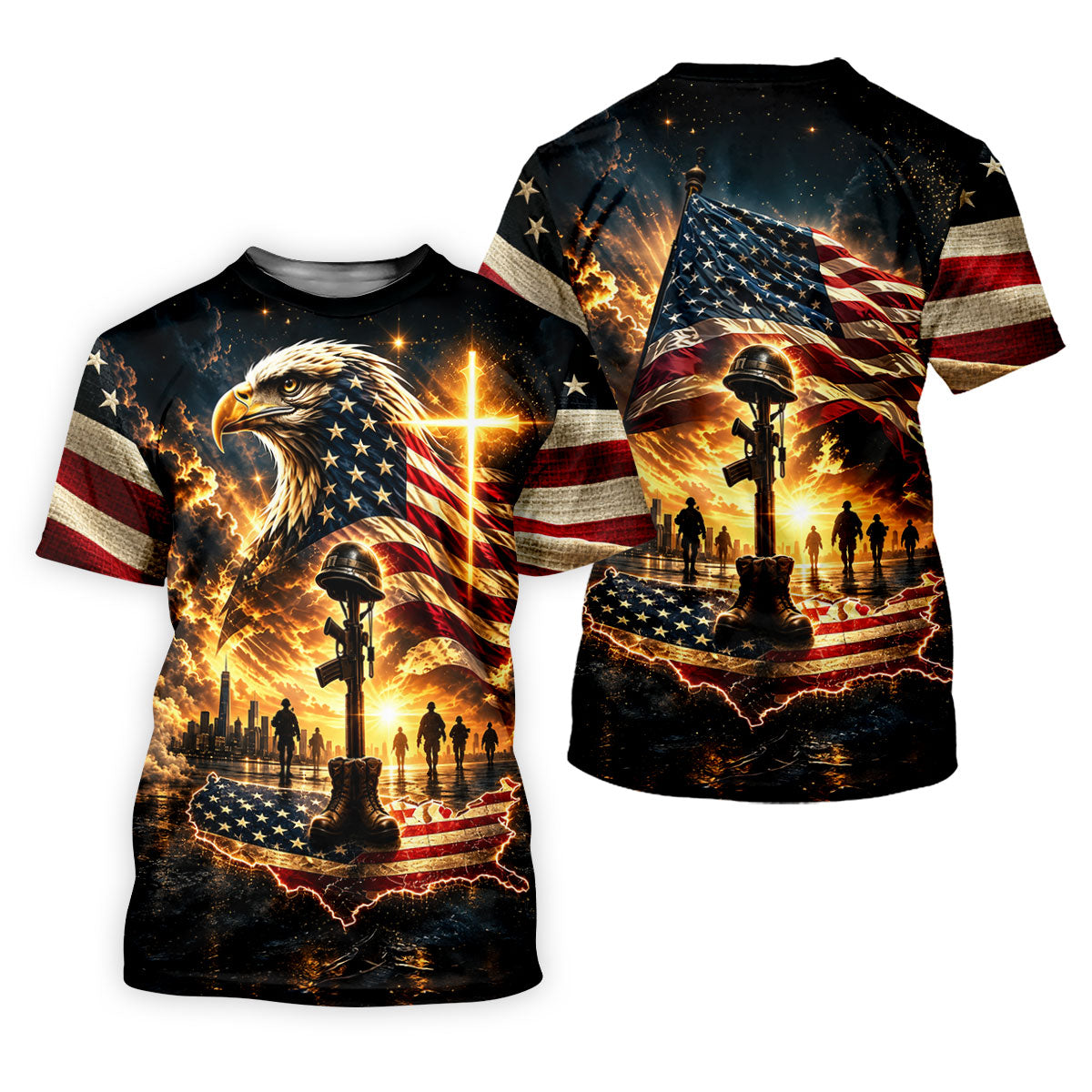 Eagle Cross Soldier Memorial Golf Polo Shirt, Veterans Day Shirt, Mens Golf Shirts