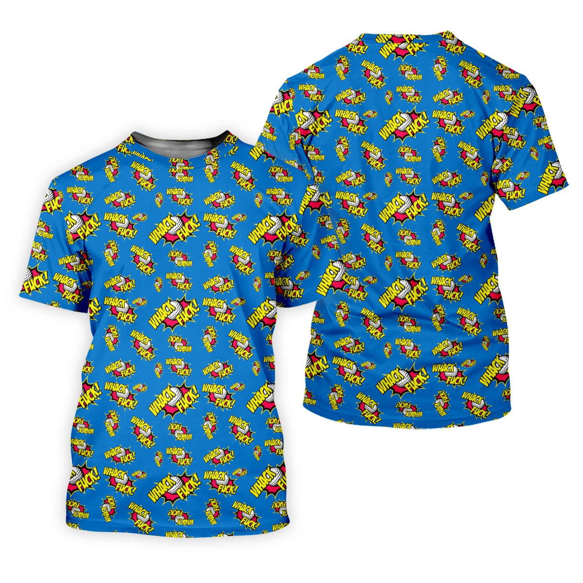 Whack Fuck Comic Golf Ball Pattern Golf Shirt, Men's Golf Shirt, Golf Apparel For Men