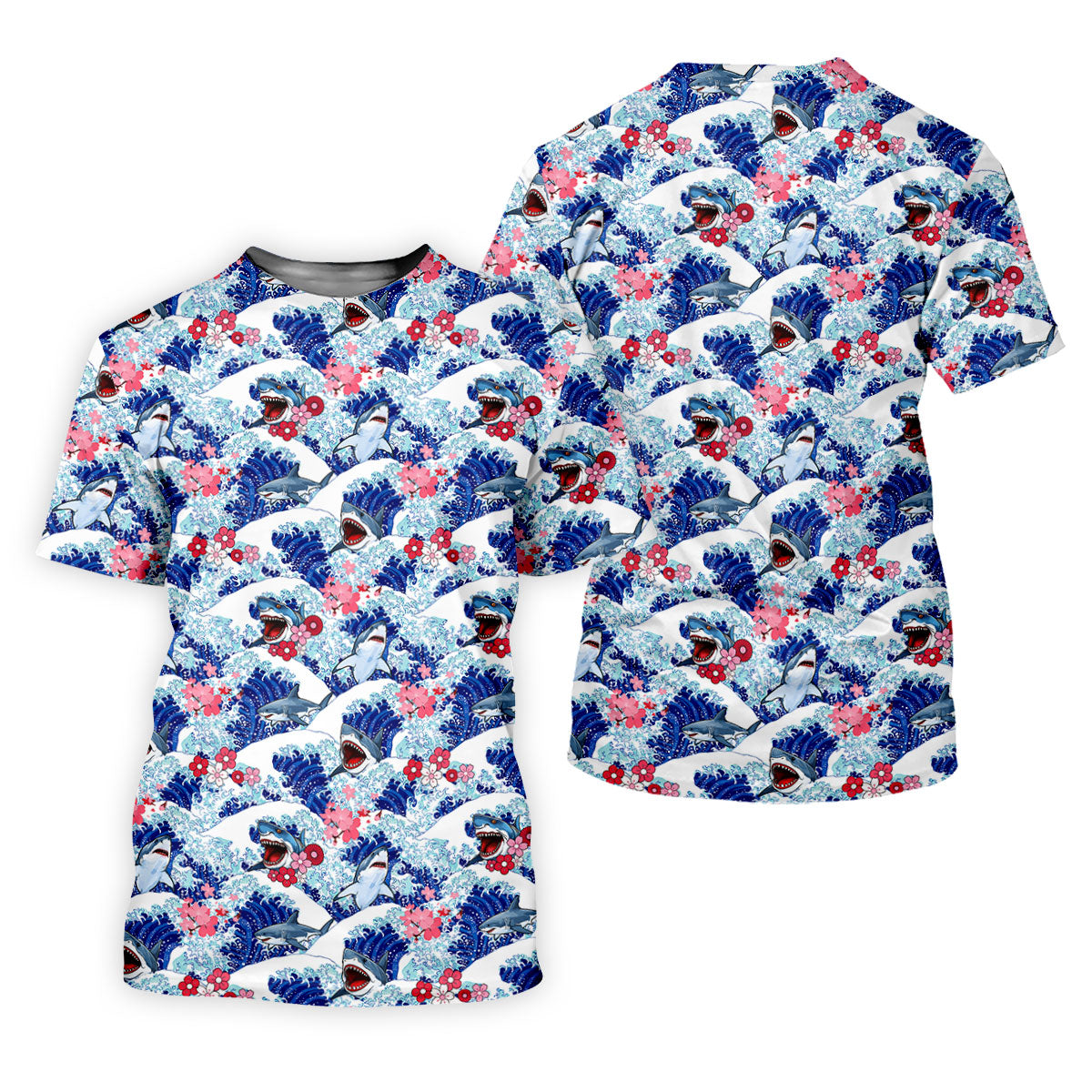 Japanese Shark Wave Sakura Golf Shirt, Mens Golf Polo, Printed Golf Shirts, Golf Apparel For Men