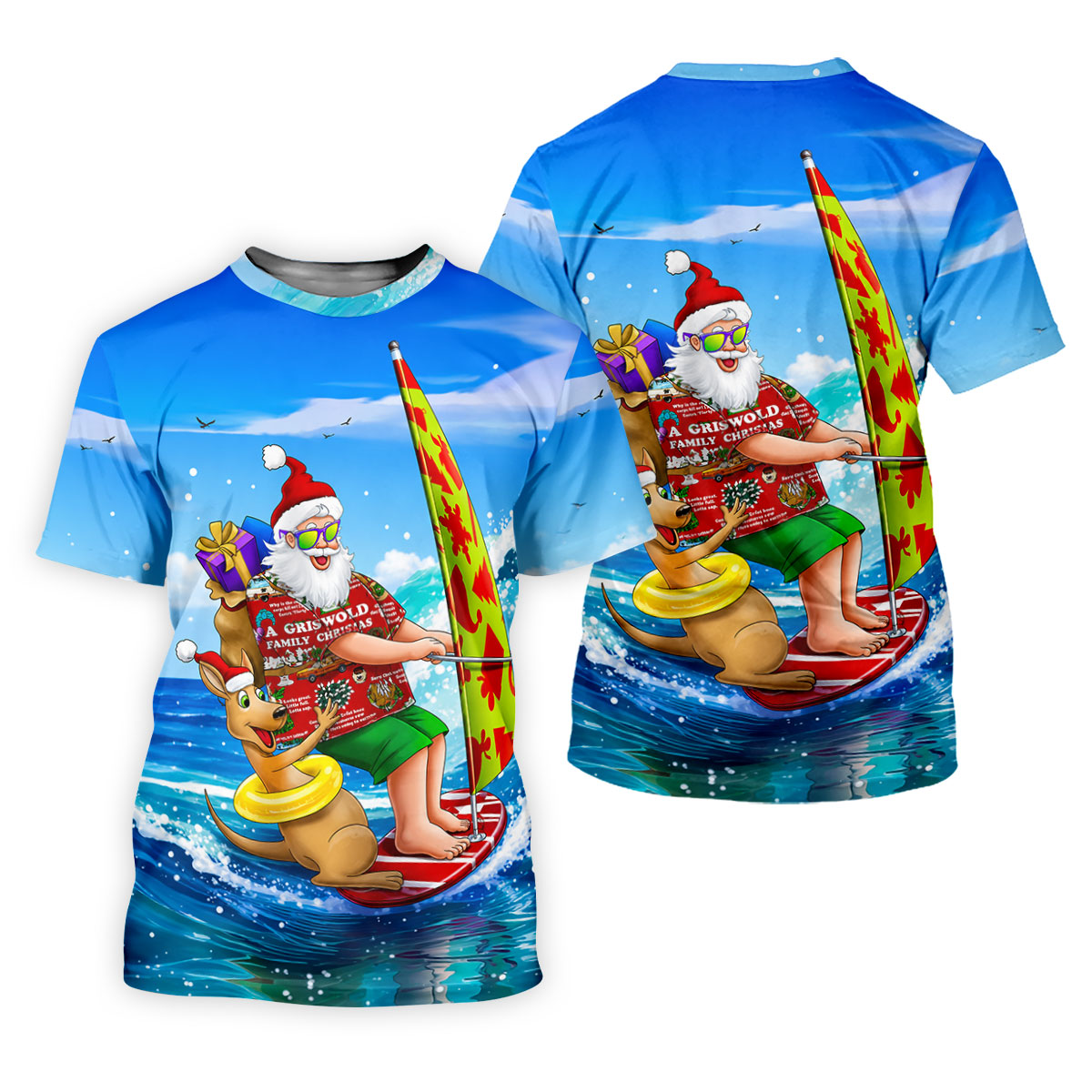 Santa And Reindeer Beach Surfing Christmas Golf Shirt, Men's Golf Shirt, Hawaiian Golf Shirt