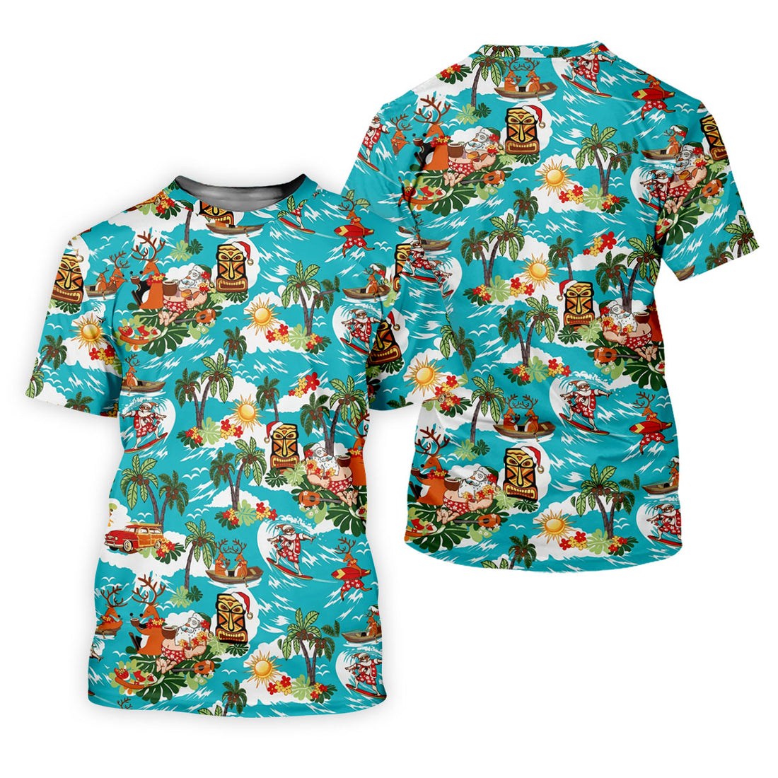 Men's Funny Surfing Santa Hawaiian Golf Shirt, Christmas Golf Shirt, Printed Golf Shirts