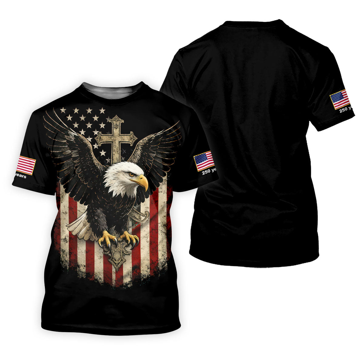 Faith Cross Bald Eagle And US Flag Black Golf Shirt, Patriotic 4th Of July Golf Shirt For Women