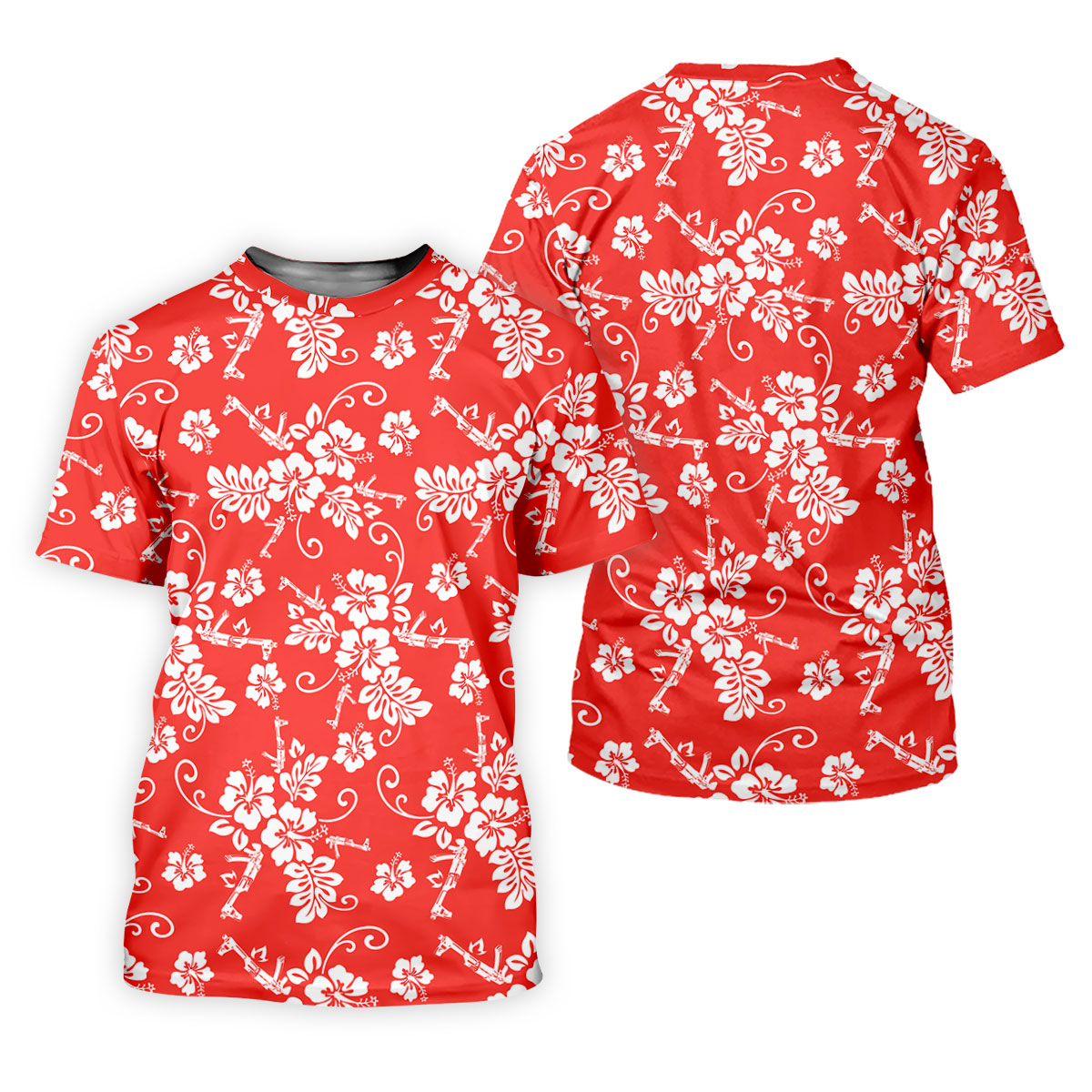 Tropical Flower Red Golf Shirt, Hawaiian Golf Shirt, Polo Shirts For Men, Golf Shirts For Men