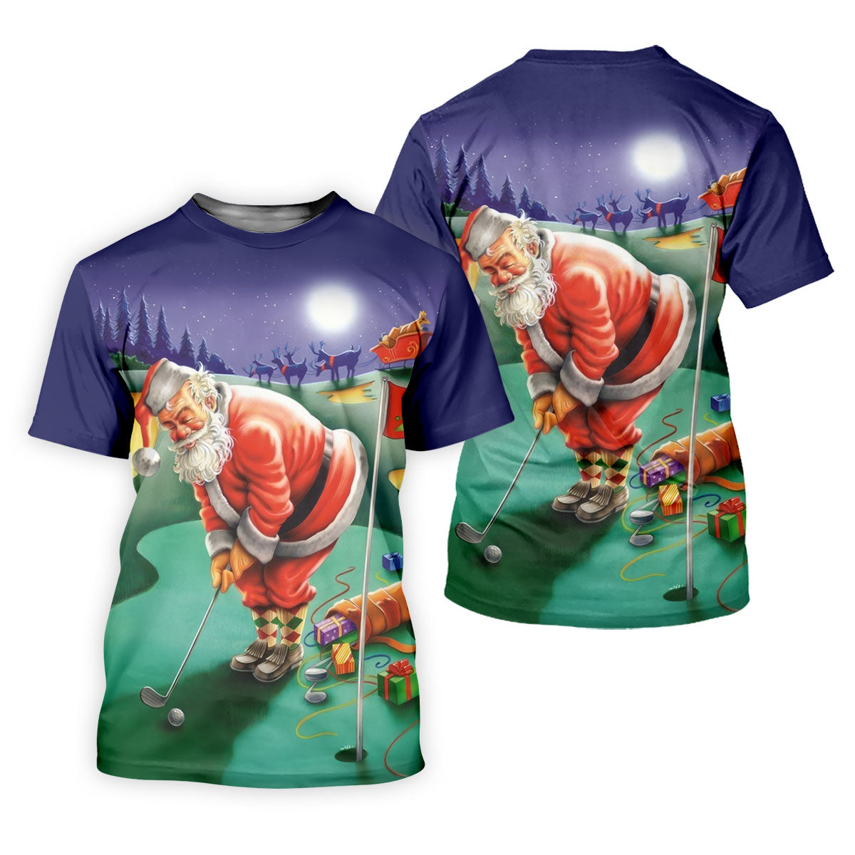 Women's Santa Night Golf Scene Golf Shirt, Christmas Golf Shirt, Women’s Golf Apparel