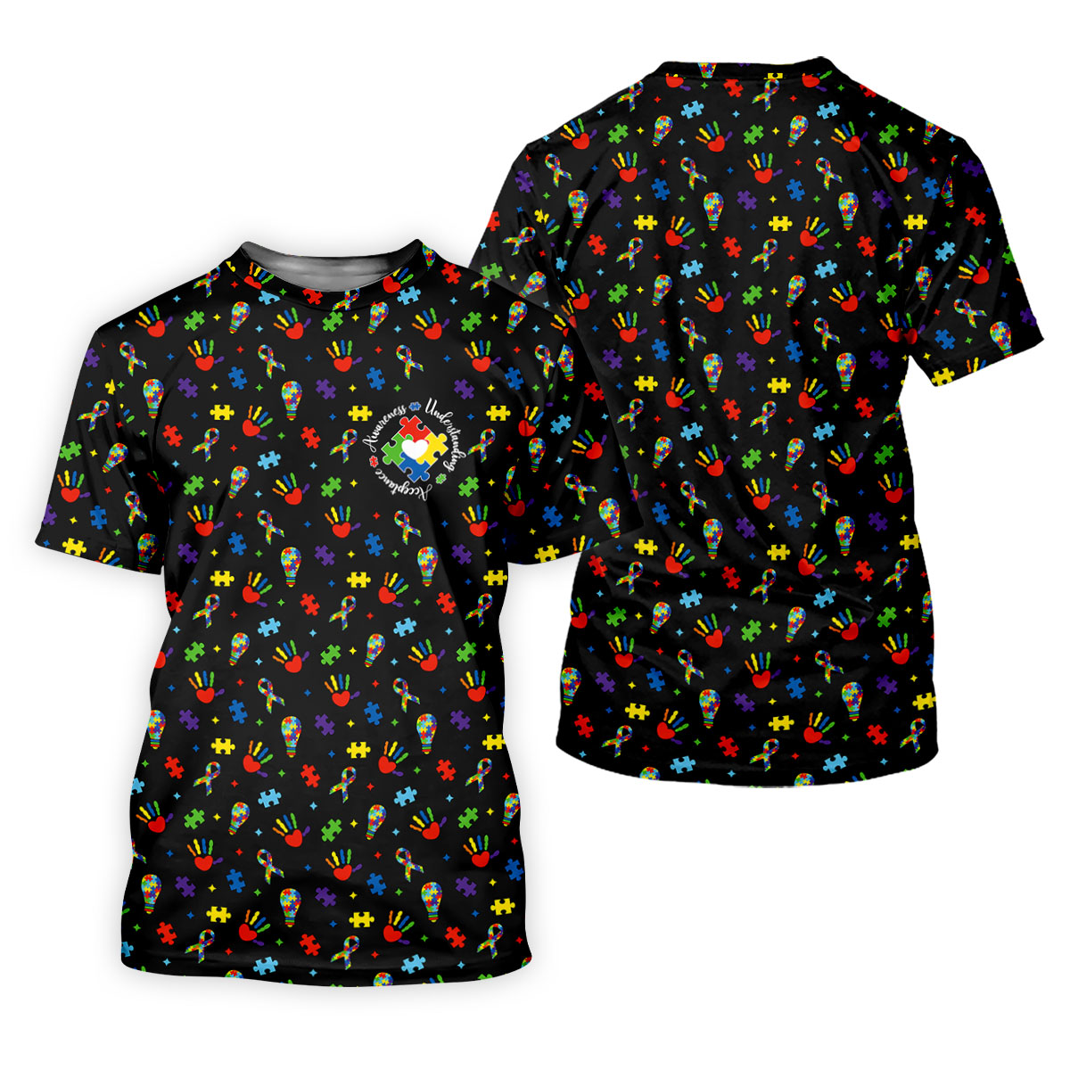 Awareness Understanding Acceptance Autism Ribbon Black Golf Shirt, Autism Awareness Colors Golf Shirts For Men