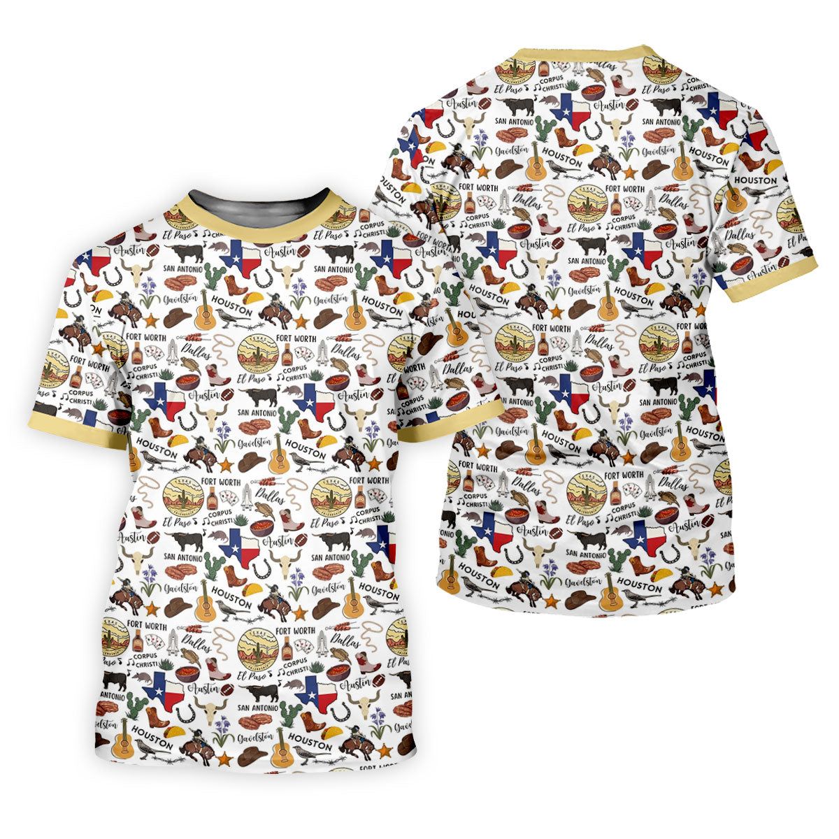 Texas Symbols Western Theme Doodle Style Women Golf Top, Ladies Golf Shirts, Golf Shirt For Women