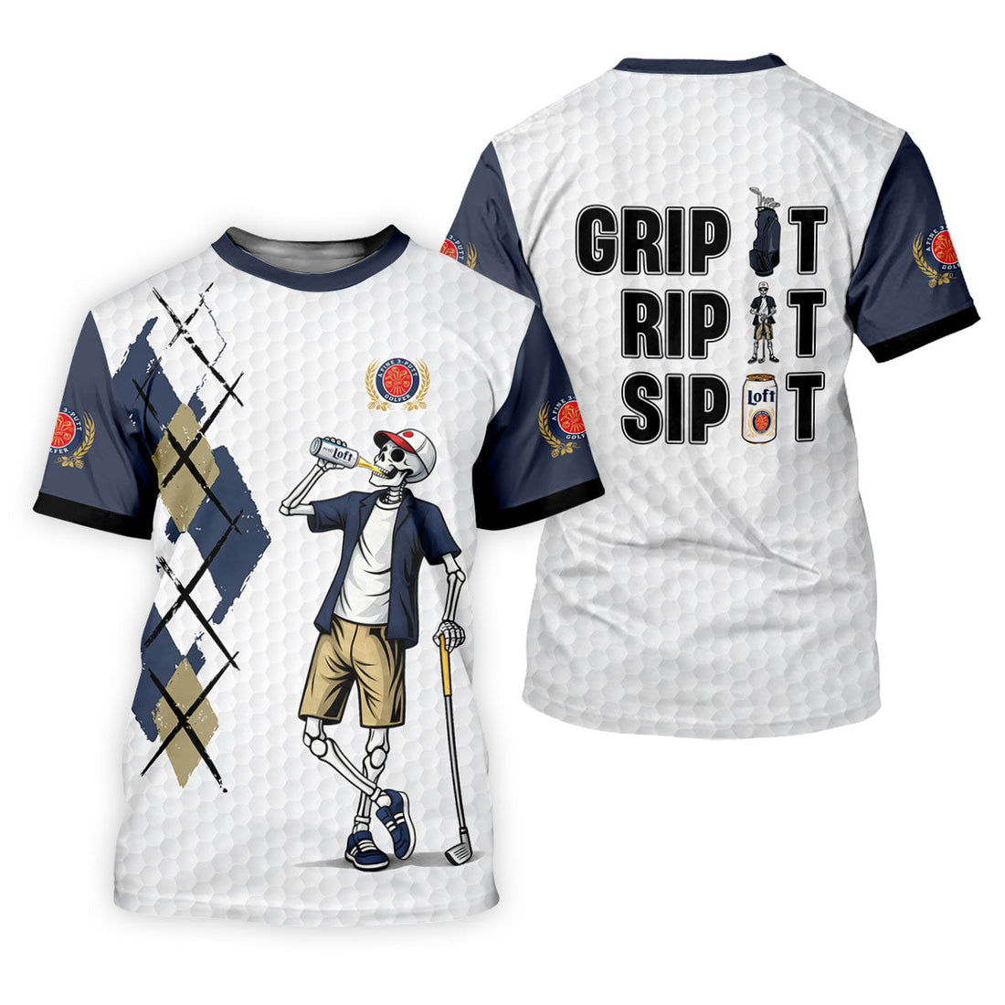 Funny Skeleton Golfer Drinking Beer Polo Shirt, Mens Golf Polo, Golf Apparel For Men