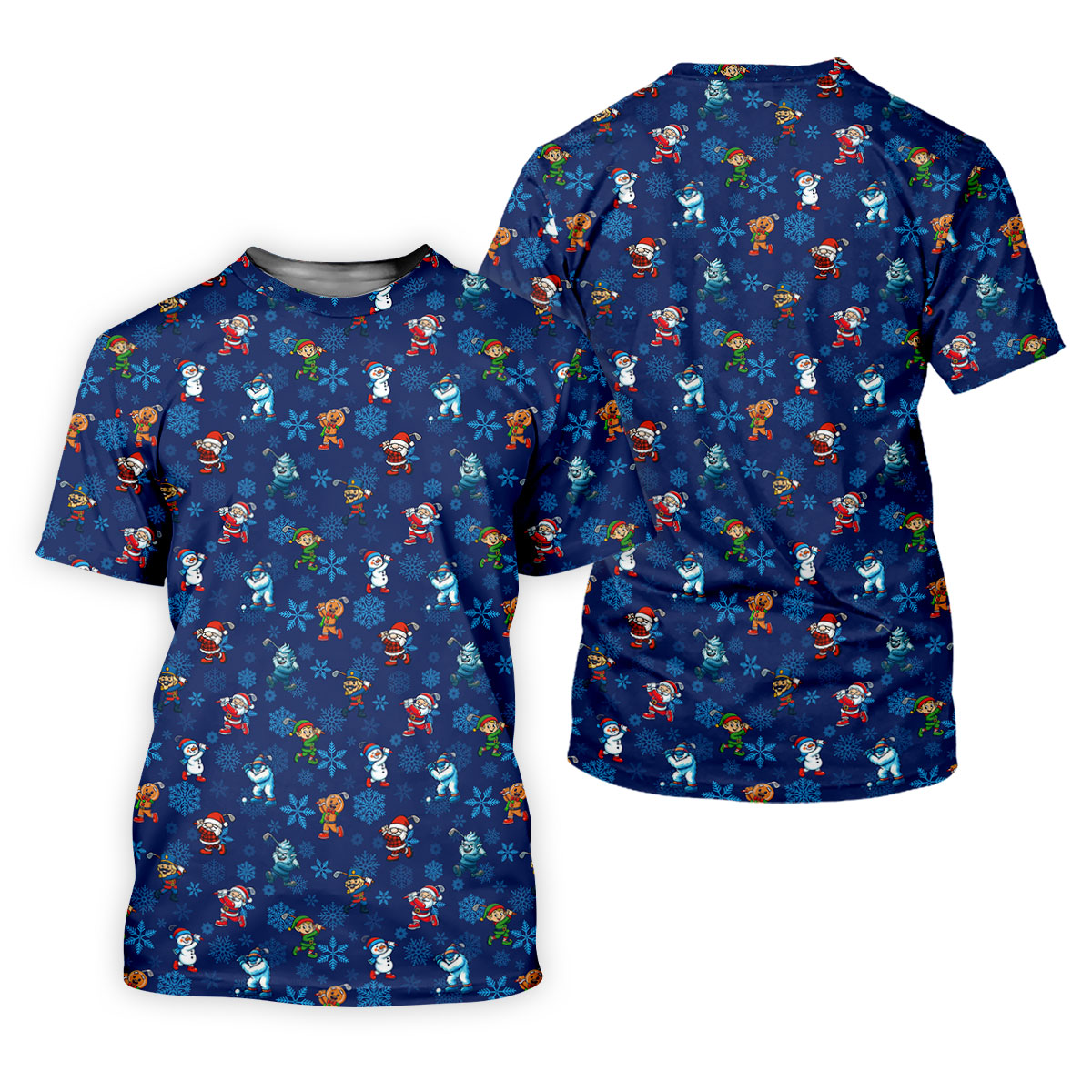 Funny Christmas Characters Golf Pose Navy Golf Shirt, Christmas Golf Shirt, Polo Shirts For Men