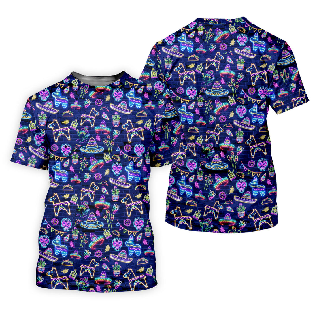 Mexican Holiday Symbols Neon Pattern Cinco De Mayo Celebration Fiesta Themed Golf Shirts For Men