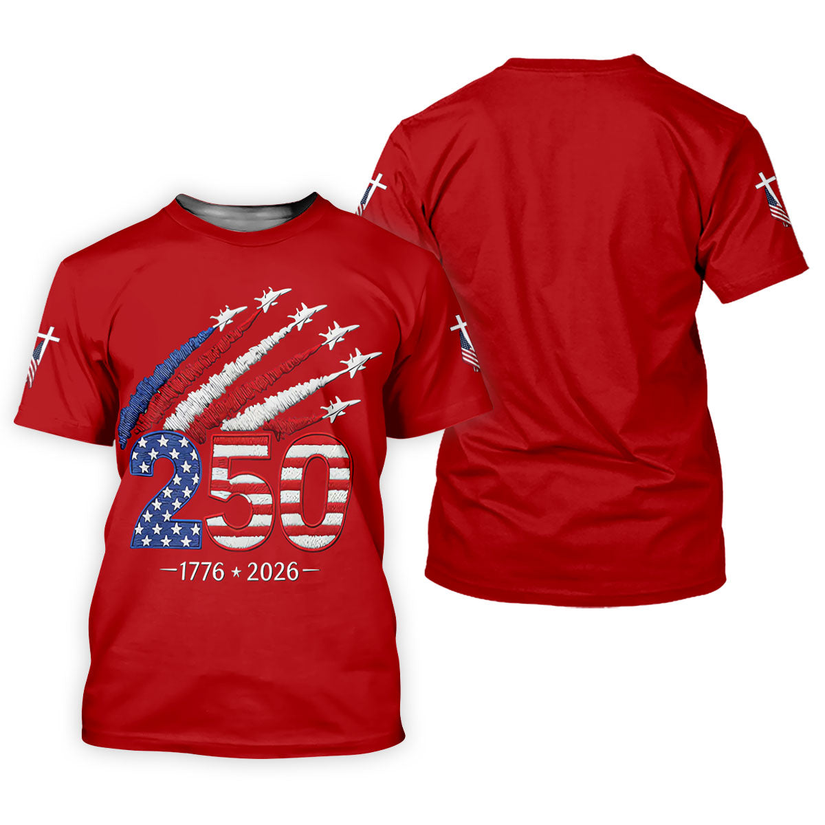 Flying Fighter Jets Faith Cross Patriotic 4th Of July Red Golf Shirt, 250 Years Golf Shirt For Women