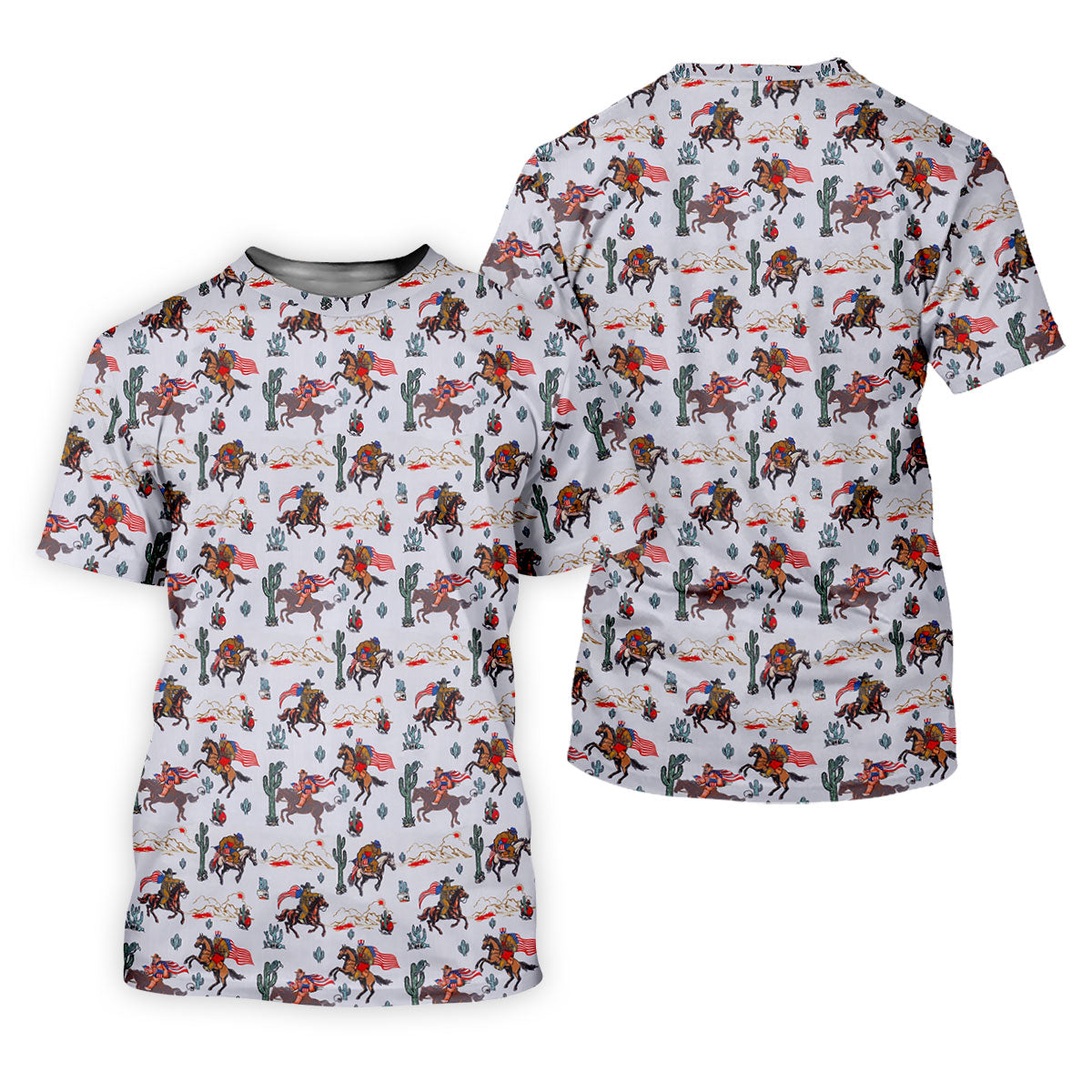 Patriotic Cowboy Horse Pattern Golf Polo Shirt, Ladies Golf Shirts, Women's Golf Polo