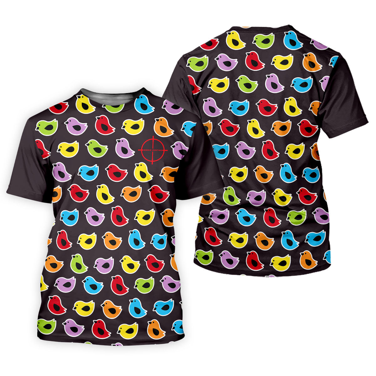 Black Colorful Birdie Hunting Golf Polo Shirt, Women's Golf Polo, Ladies Golf Top